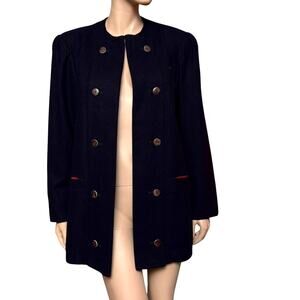 Ravens 100% Pure New Wool Vintage Open Coat Dark Navy Blue Size 36 Overcoat